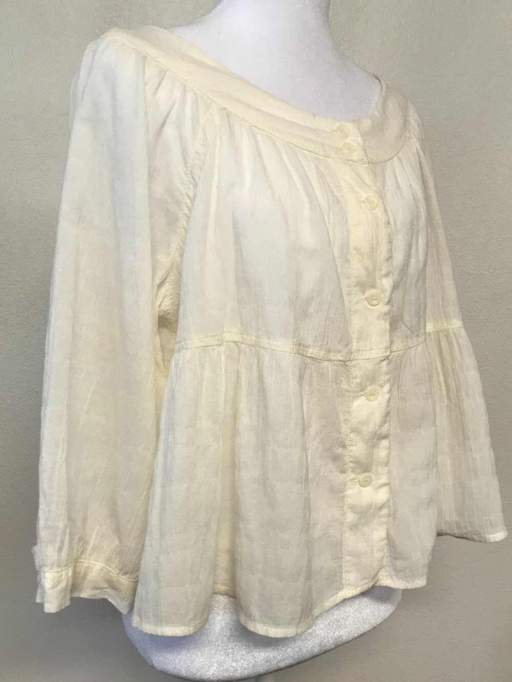 Free People We The Free Sea To Shore Blouse XS Ivory Cotton Gauze Boho